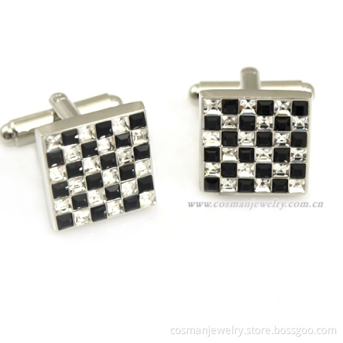Custom CZ grid silver cufflinks